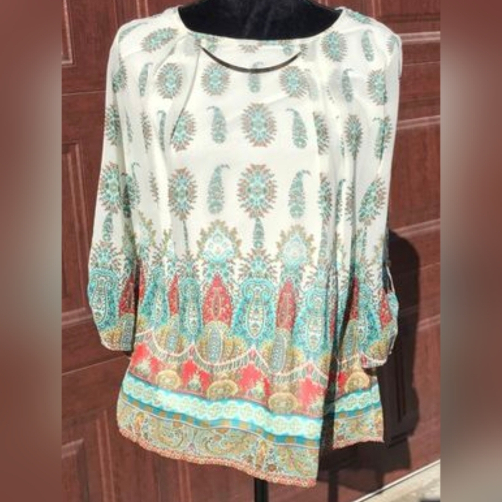 Dressbarn Roz & Ali - Bohemian Print Women's Top